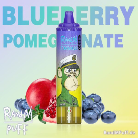 RandM Tornado Jednorazowy e-papieros 15000 Buchów o smaku BLUEBERRY POMEGRANATE 25 ml