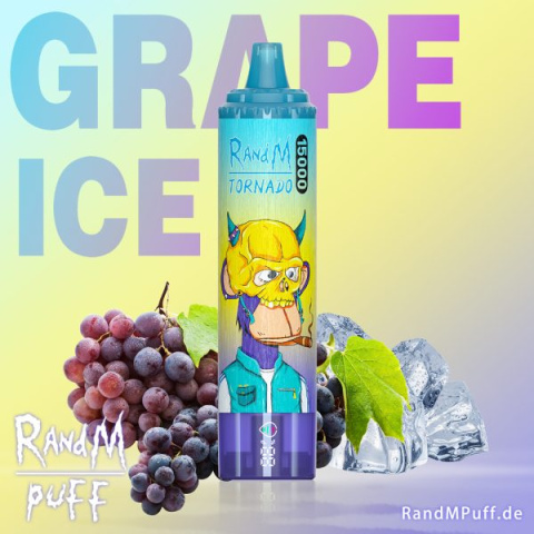 RandM Tornado Jednorazowy e-papieros 15000 Buchów o smaku GRAPE ICE 25 ml