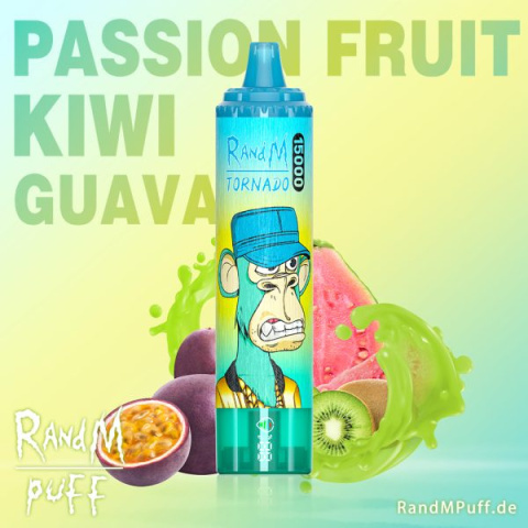 RandM Tornado Jednorazowy e-papieros 15000 Buchów o smaku PASSION FRUIT KIWI GUAVA 25 ml