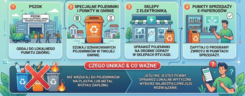 Infografika - gdzie wyrzucać jednorazowe e-papierosy